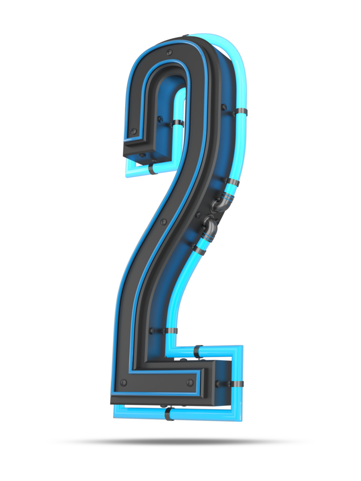 3D Number with blue neon light effect, 3d rendering png