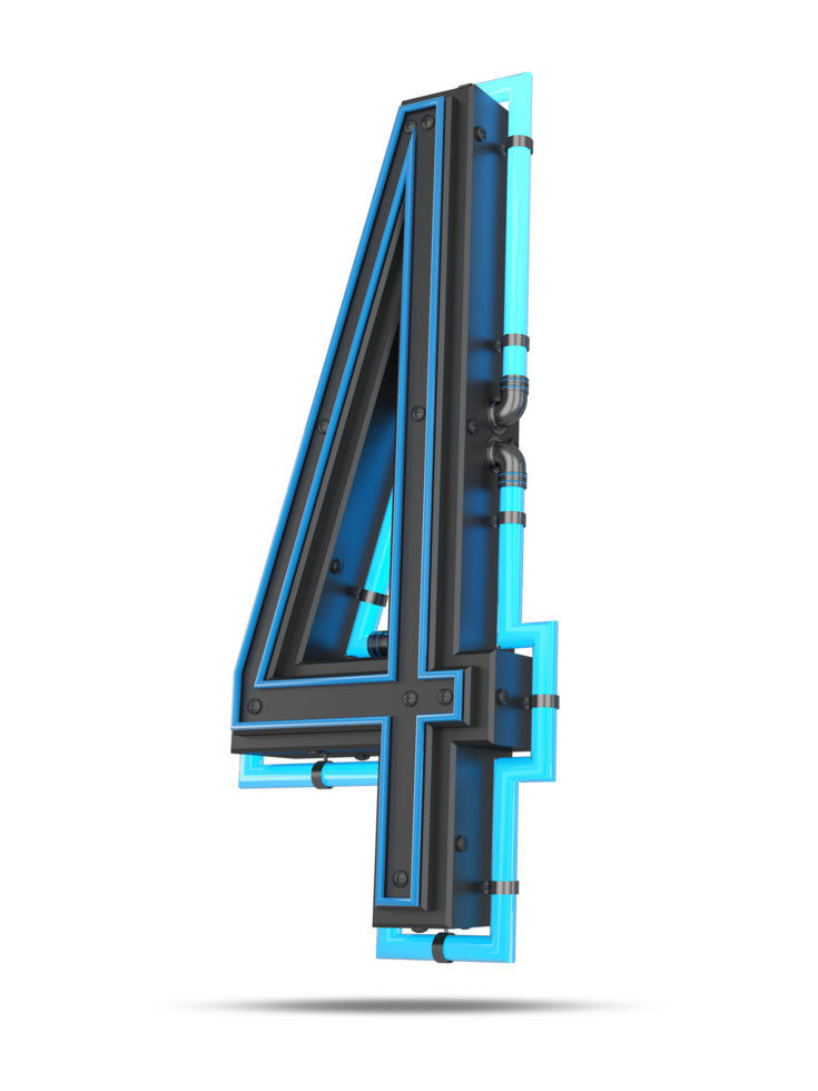 3D Number with blue neon light effect, 3d rendering png