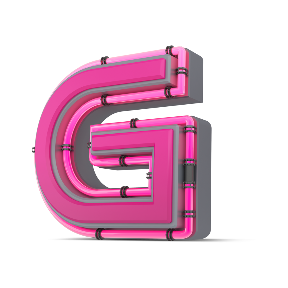 3D pink alphabet with neon light, 3d rendering png