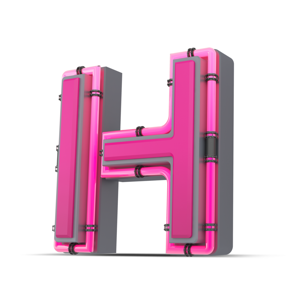 3D pink alphabet with neon light, 3d rendering png