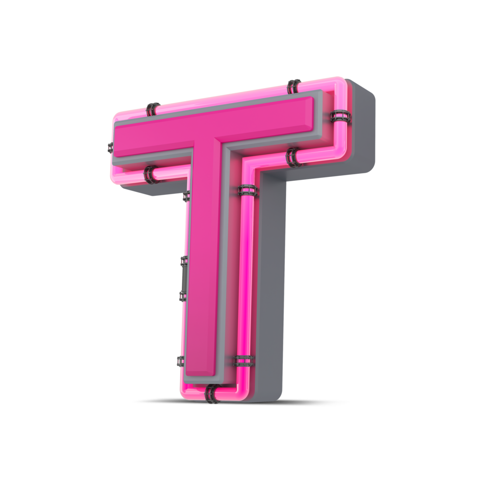 3D pink alphabet with neon light, 3d rendering png