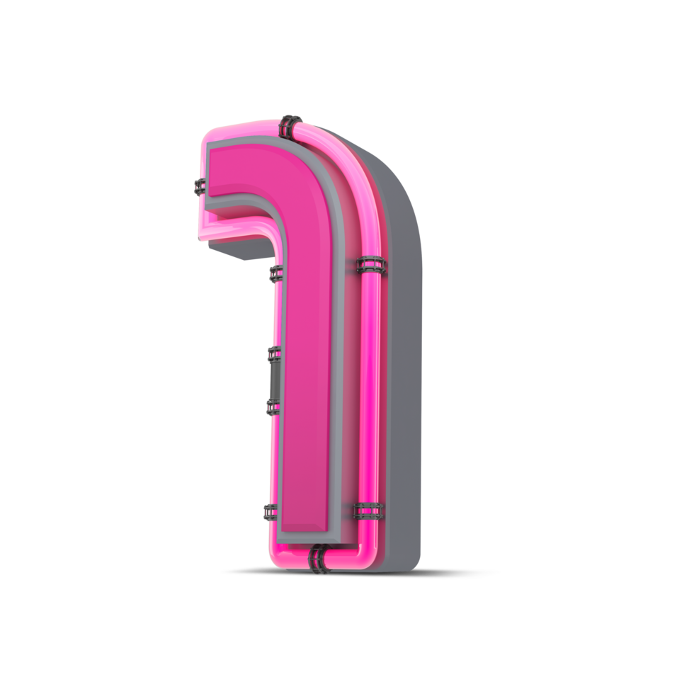 3D pink number with neon light, 3d rendering png