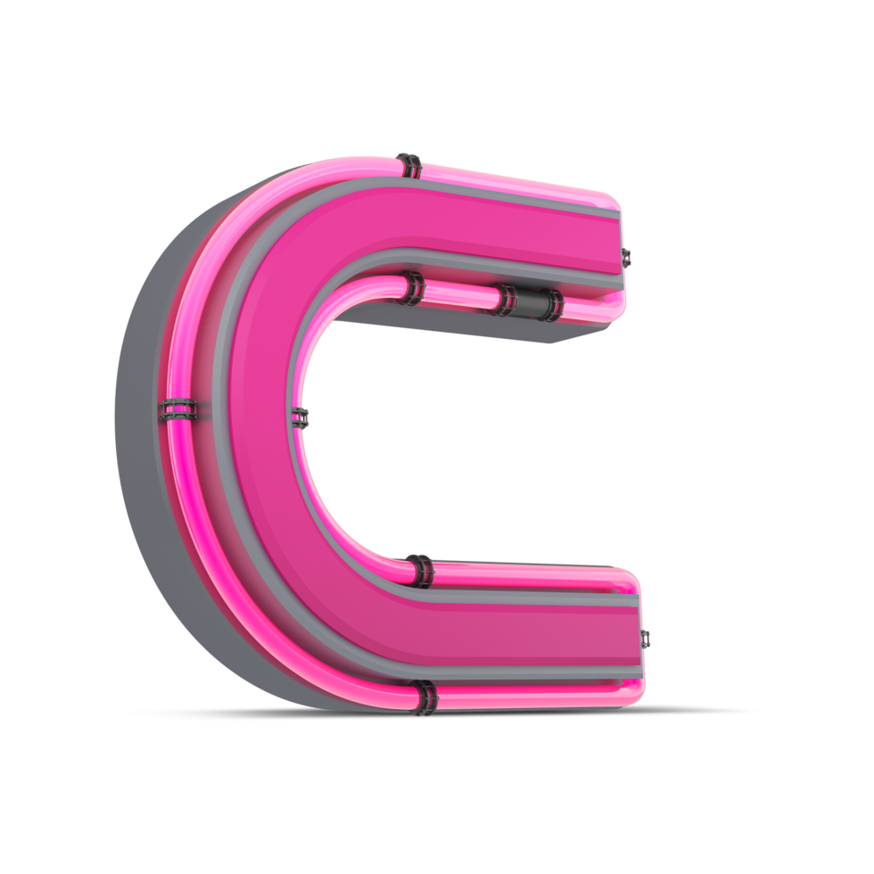 3D pink alphabet with neon light, 3d rendering png
