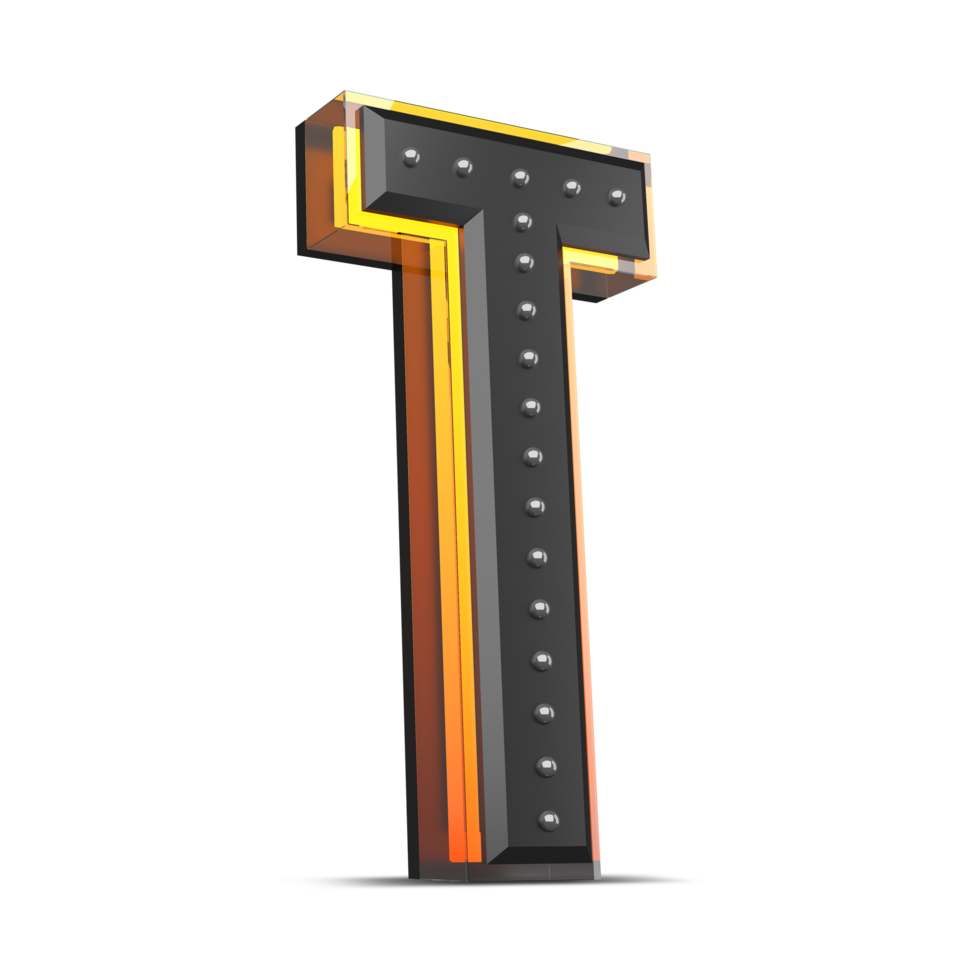 3D alphabet with pin decoration and neon light effect, 3d rendering png