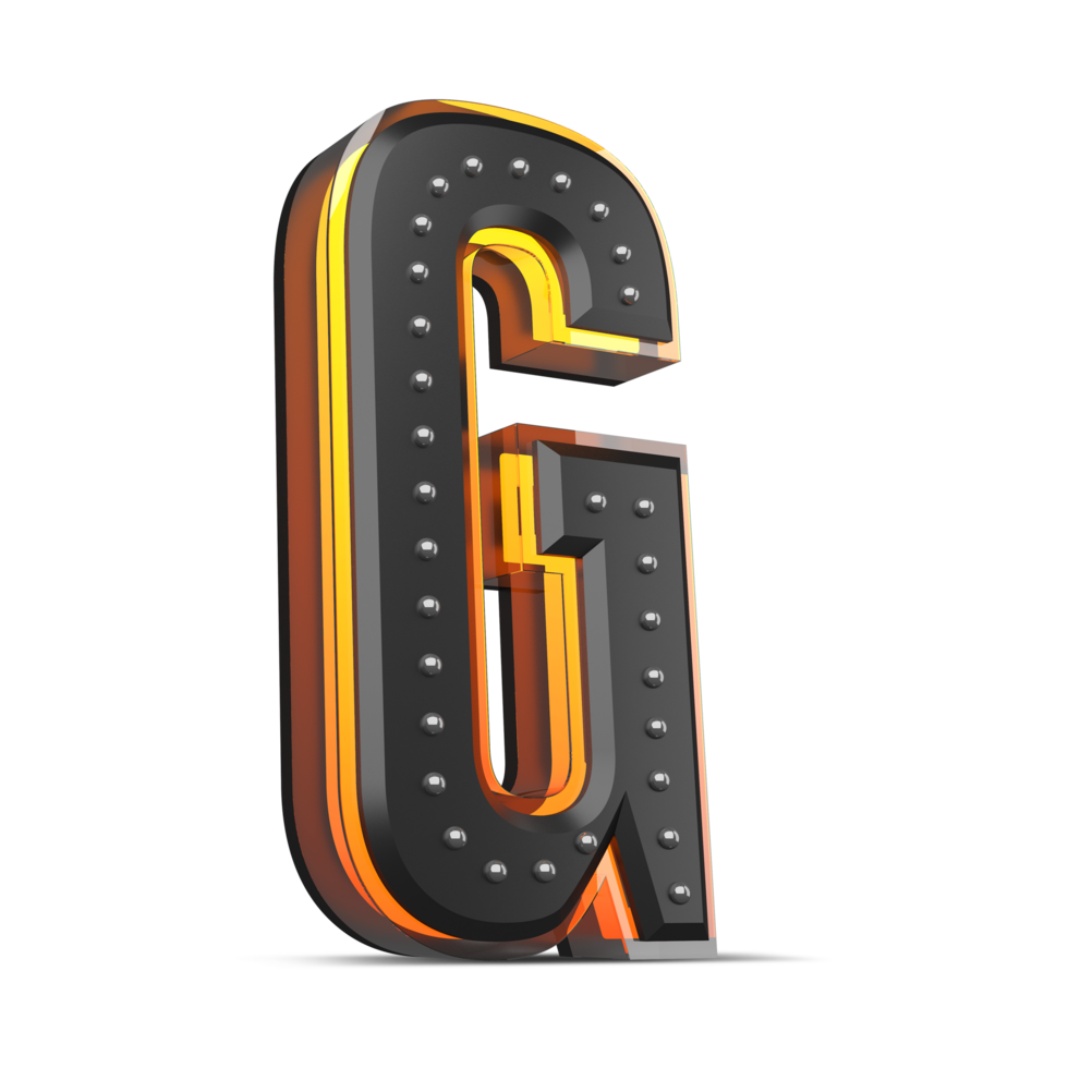 3D alphabet with pin decoration and neon light effect, 3d rendering png