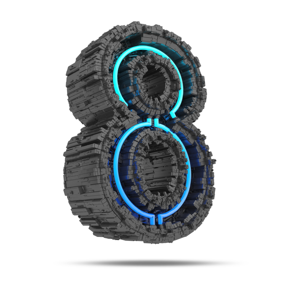 3d spaceship number with neon light effect, 3d rendering png