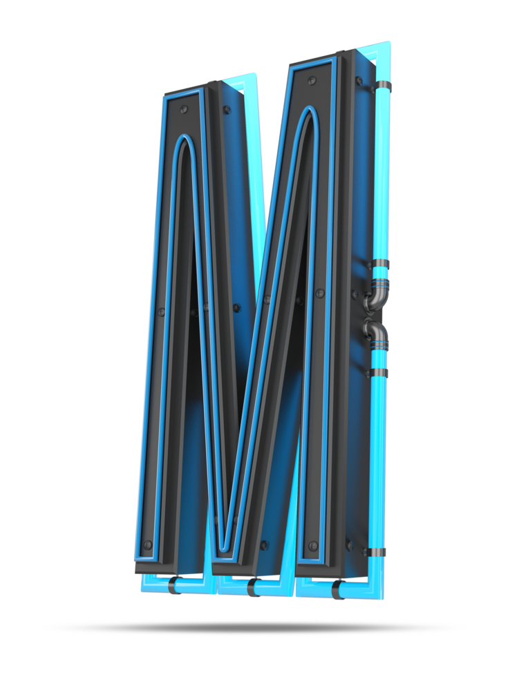 3D Alphabet with blue neon light effect, 3d rendering png