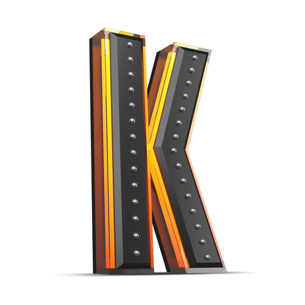 3D alphabet with pin decoration and neon light effect, 3d rendering png