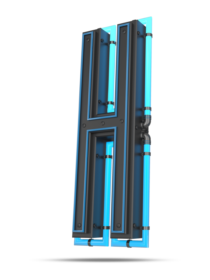 3D Alphabet with blue neon light effect, 3d rendering png