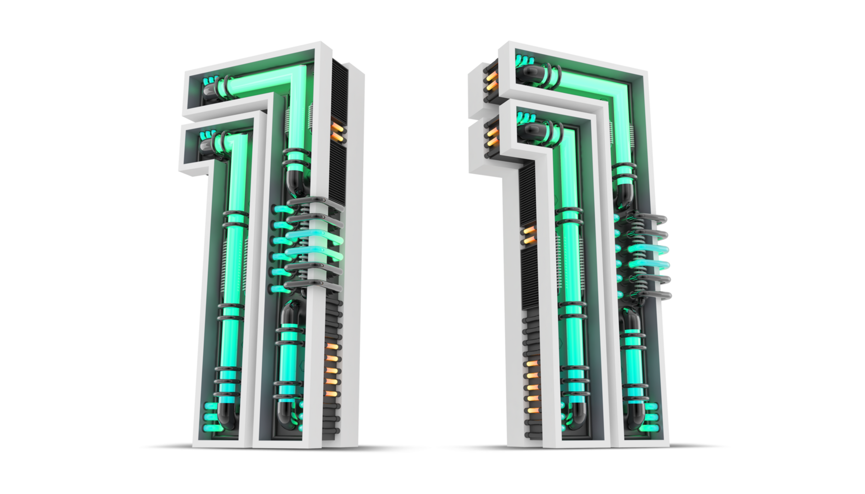 3d número com verde néon luz efeito, 3d Renderização png