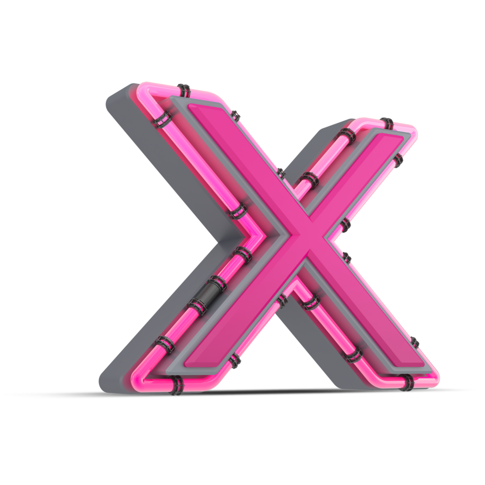 3D pink alphabet with neon light, 3d rendering png