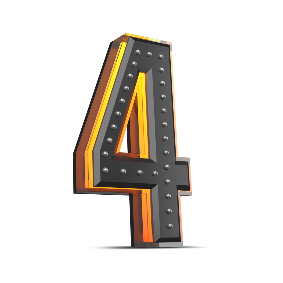 3D number with pin decoration and neon light effect, 3d rendering png