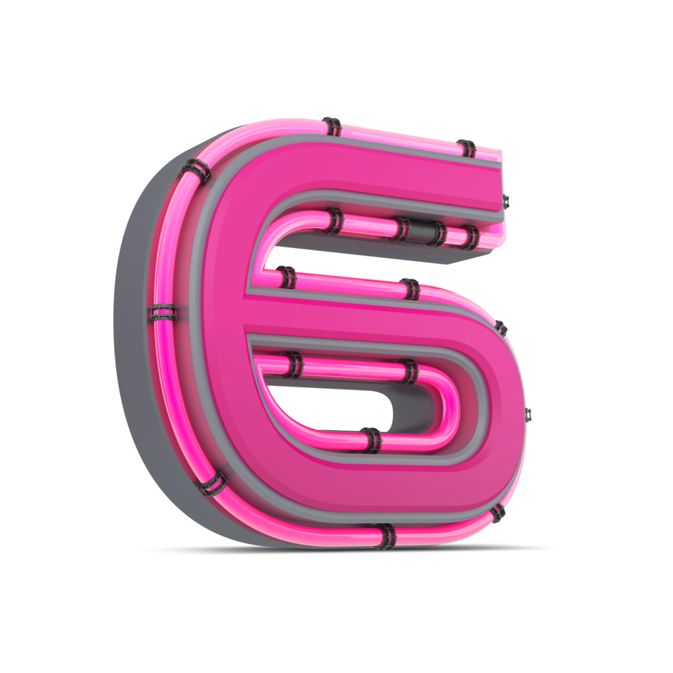 3D pink number with neon light, 3d rendering png