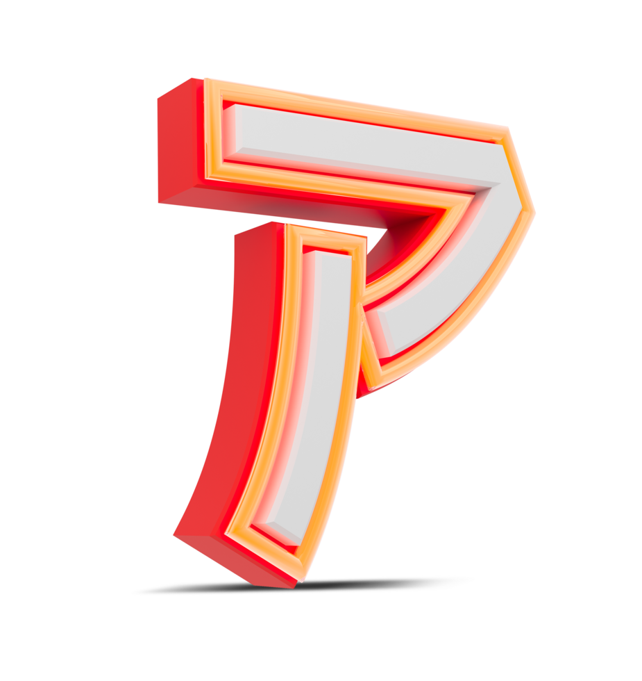 Red 3D alphabet  japan style with orange neon light, 3d rendering. png
