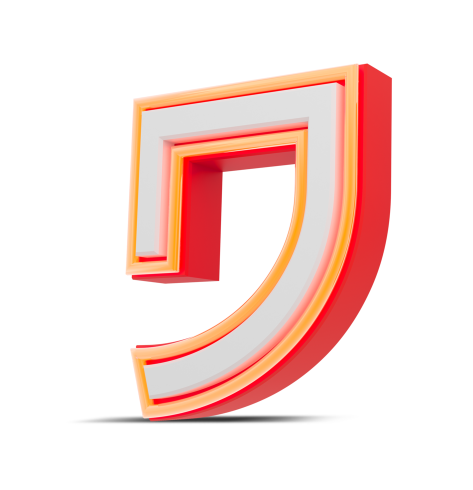 Red 3D alphabet  japan style with orange neon light, 3d rendering. png