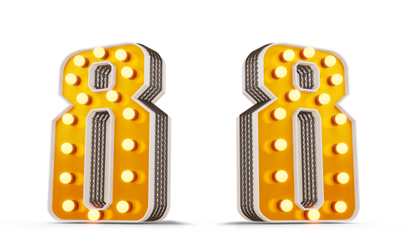 Broadway style light bulb number, 3d rendering png