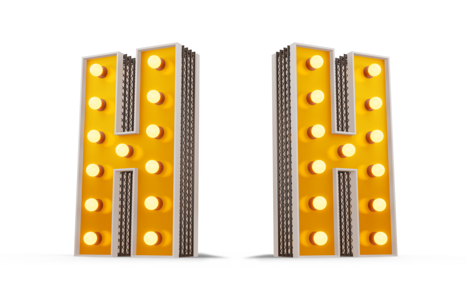 Broadway style light bulb alphabet, 3d rendering png