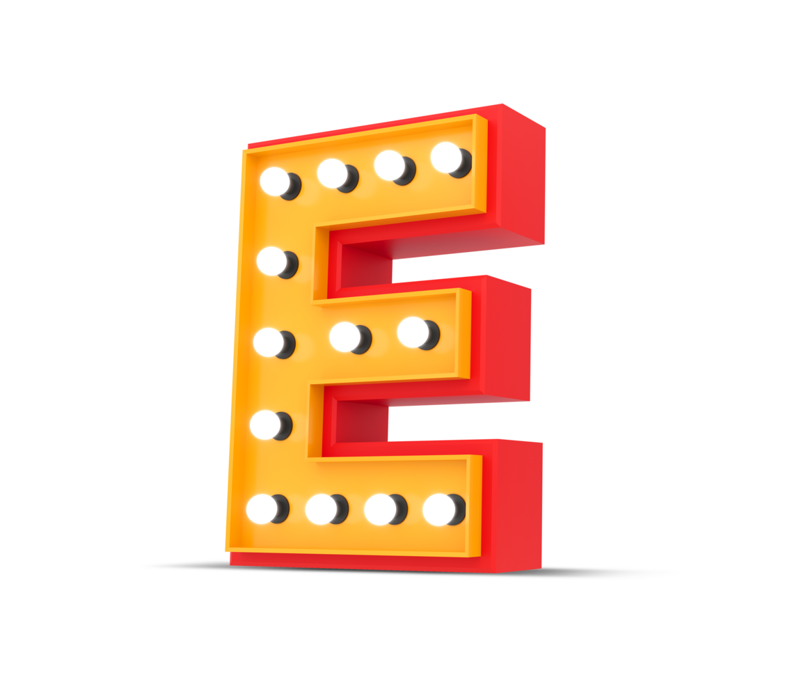 3d alphabet Broadway style with light bulb, 3d rendering png