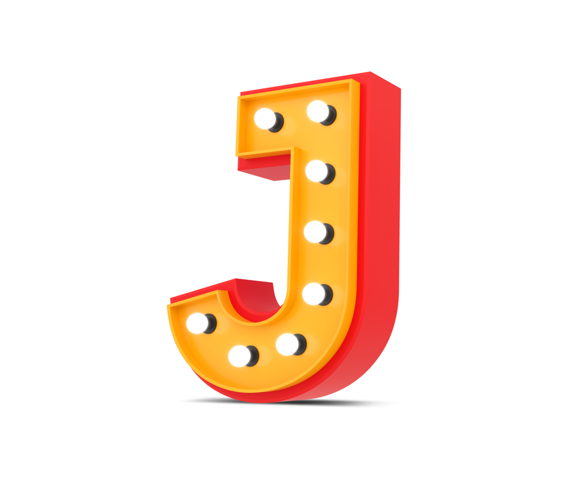 3d alphabet Broadway style with light bulb, 3d rendering png