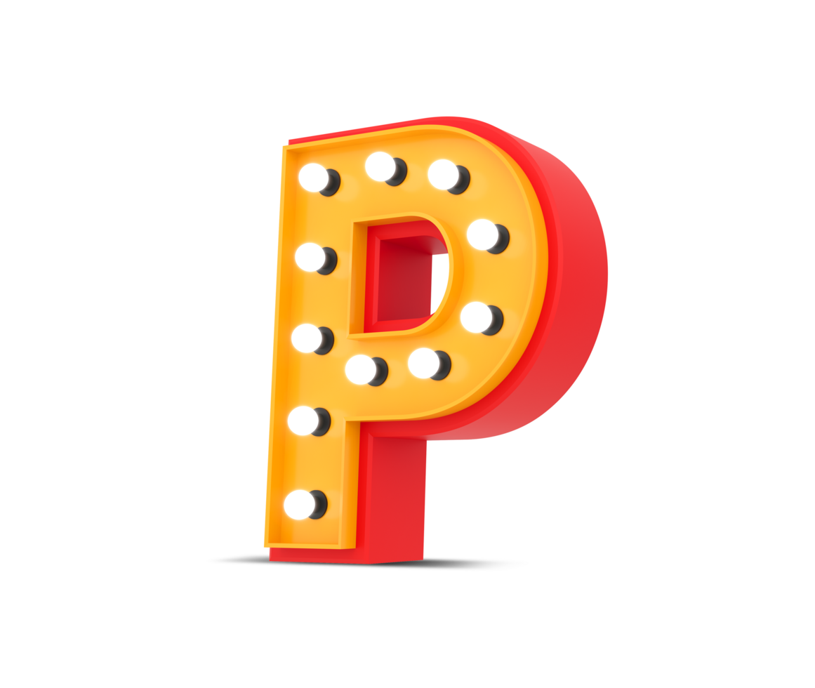 3d alphabet Broadway style with light bulb, 3d rendering png