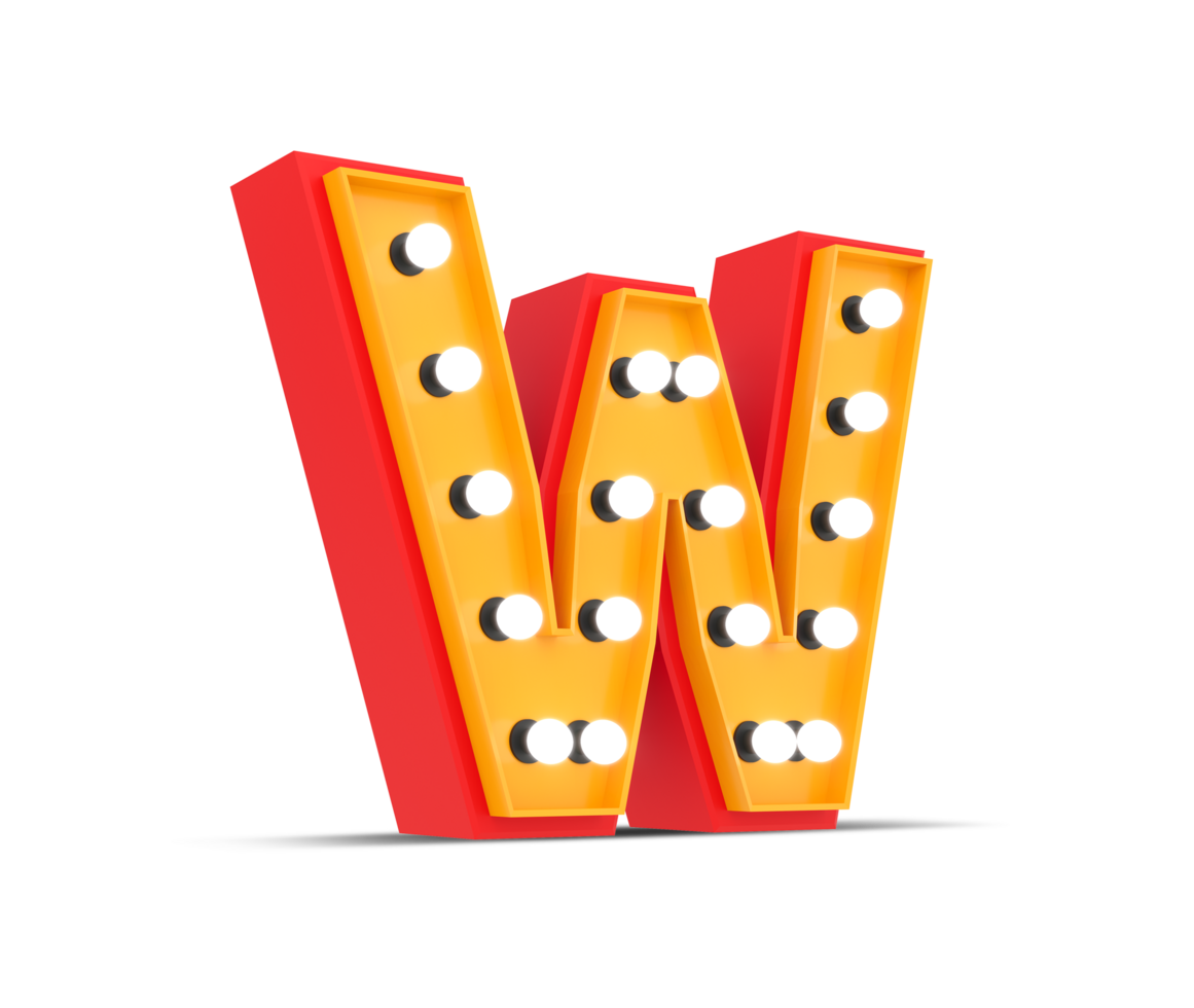 3d alphabet Broadway style with light bulb, 3d rendering png