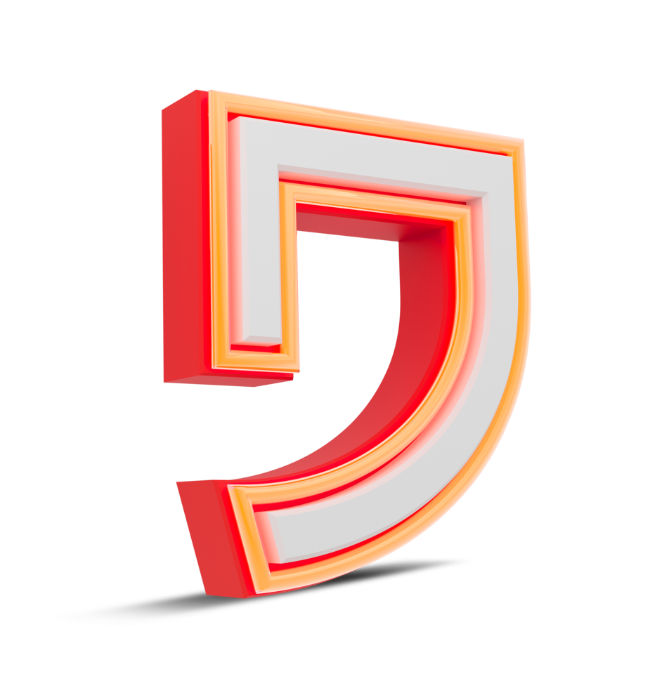 Red 3D alphabet  japan style with orange neon light, 3d rendering. png