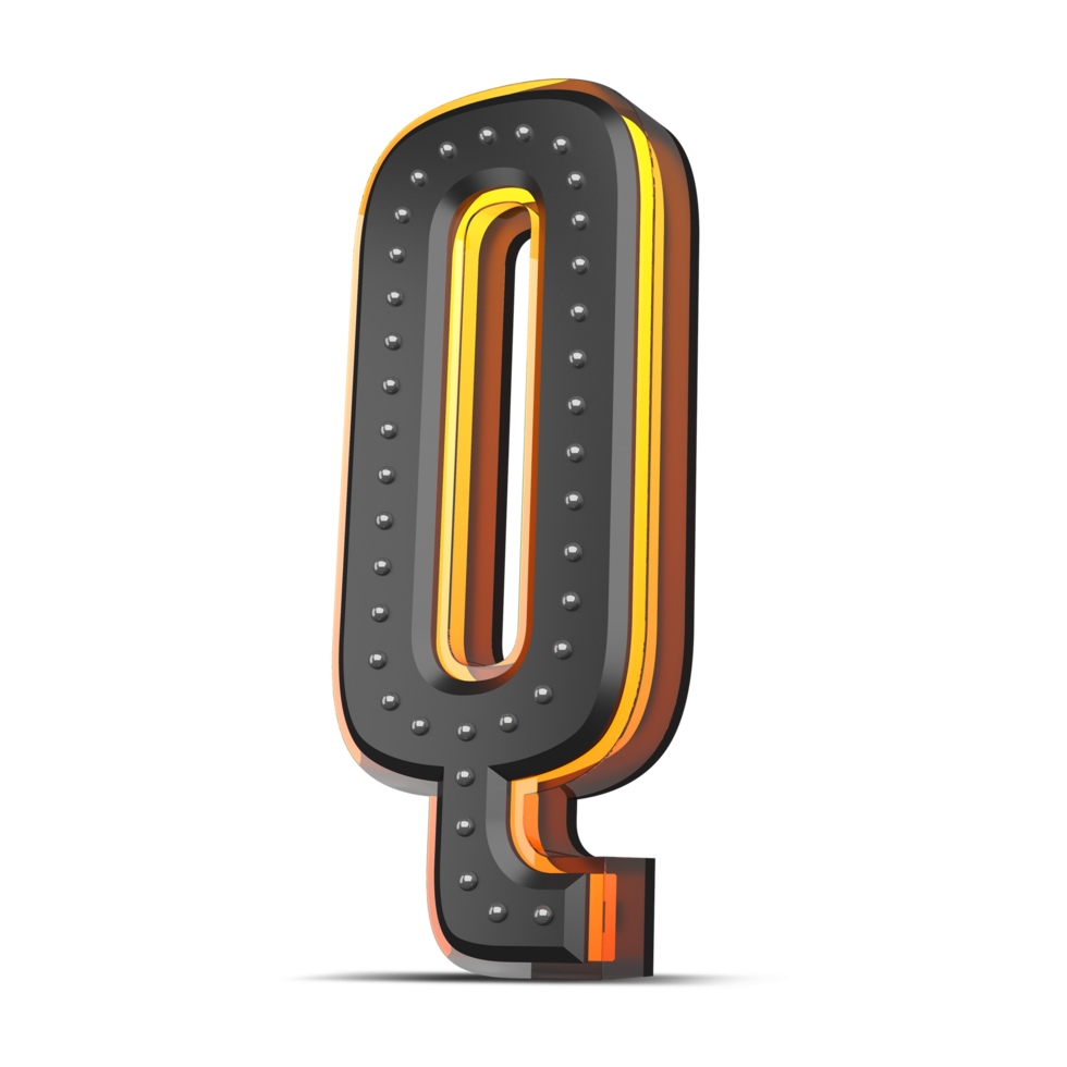 3D alphabet with pin decoration and neon light effect, 3d rendering png
