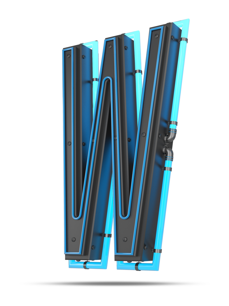 3D Alphabet with blue neon light effect, 3d rendering png