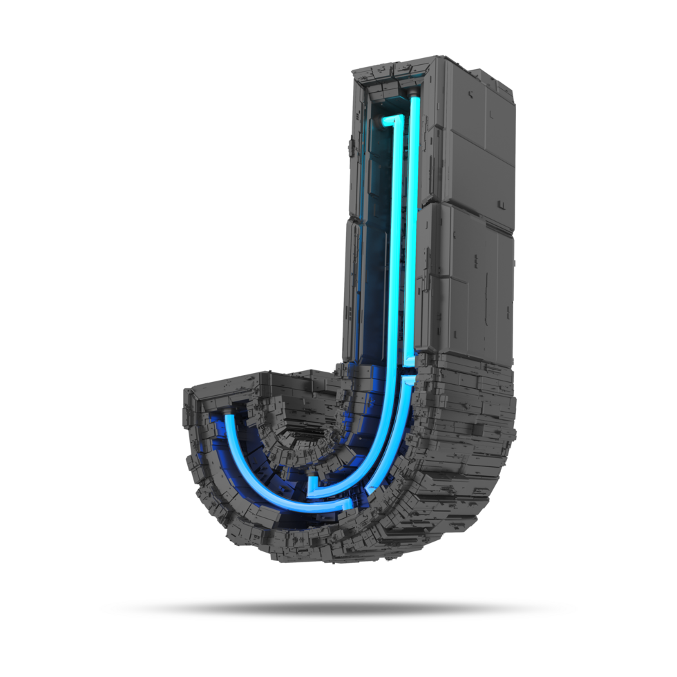 3d spaceship alphabet with neon light effect, 3d rendering png