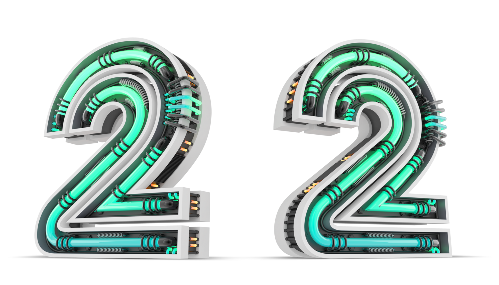 3D Number with green neon light effect, 3d rendering png