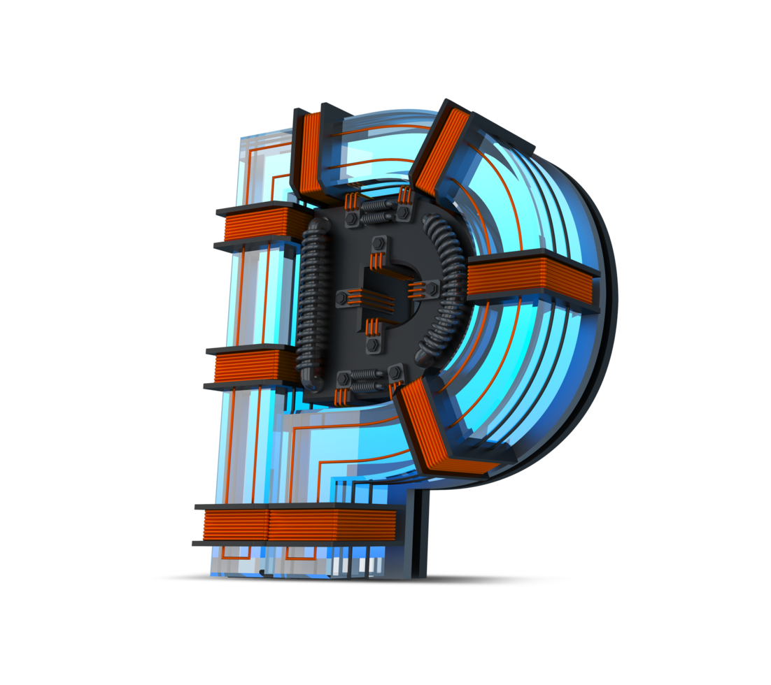 3D Alphabet blue neon light with Copper wire, 3d rendering png