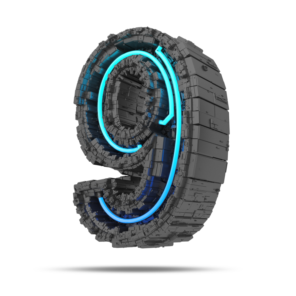 3d spaceship number with neon light effect, 3d rendering png