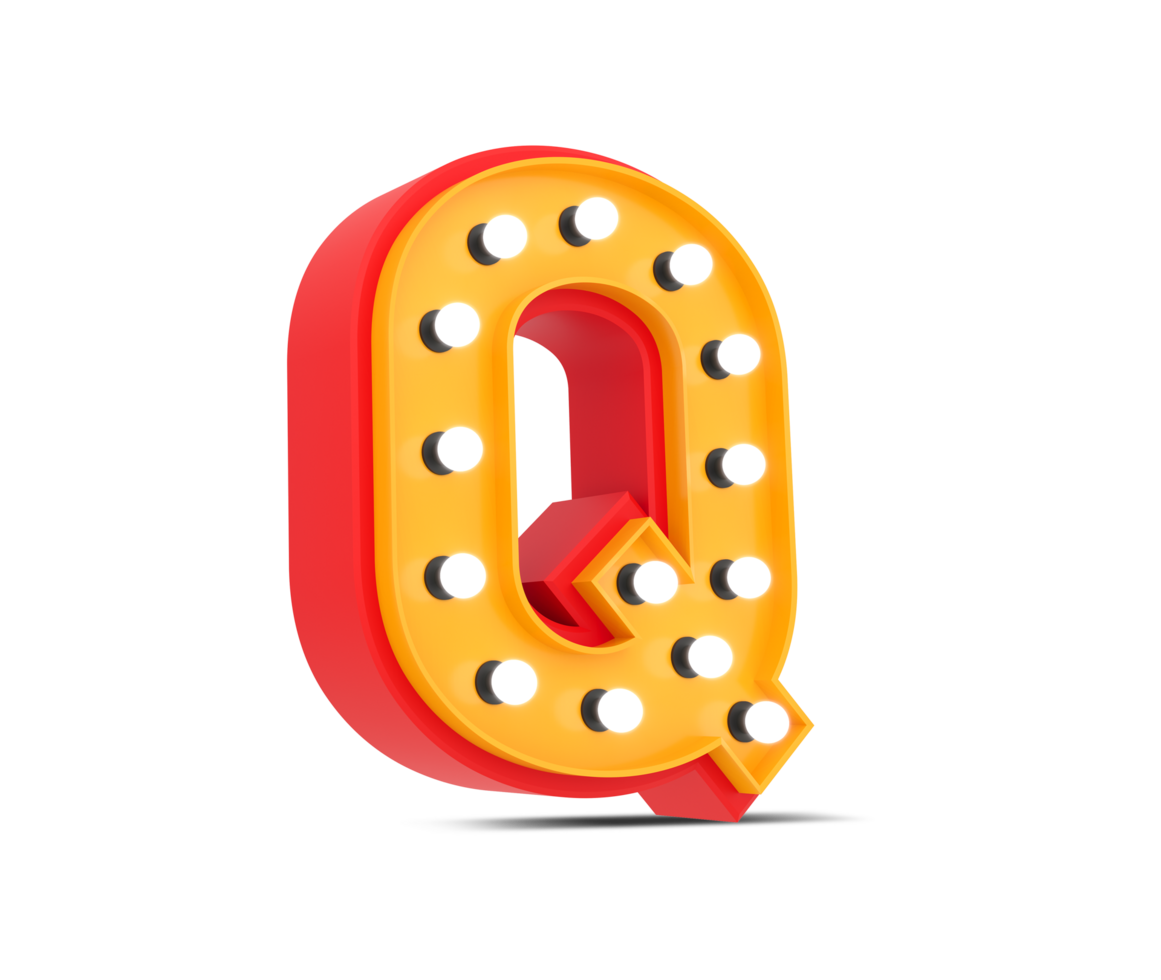3d alphabet Broadway style with light bulb, 3d rendering png