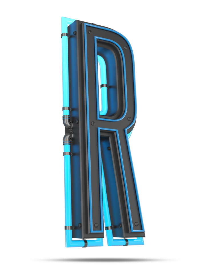 3D Alphabet with blue neon light effect, 3d rendering png