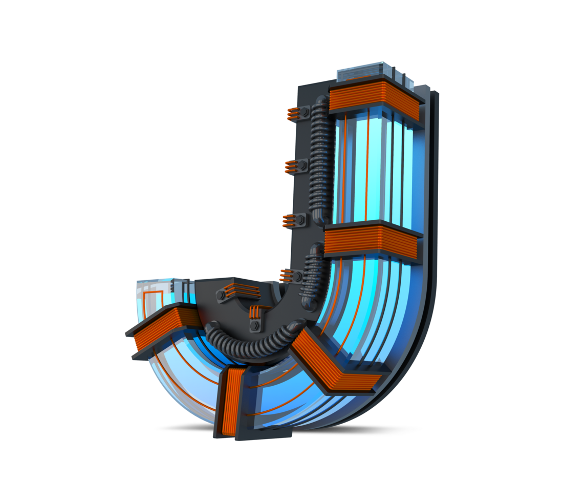 3D Alphabet blue neon light with Copper wire, 3d rendering png