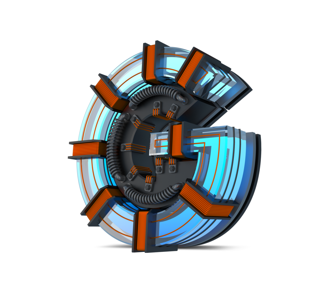 3D Alphabet blue neon light with Copper wire, 3d rendering png