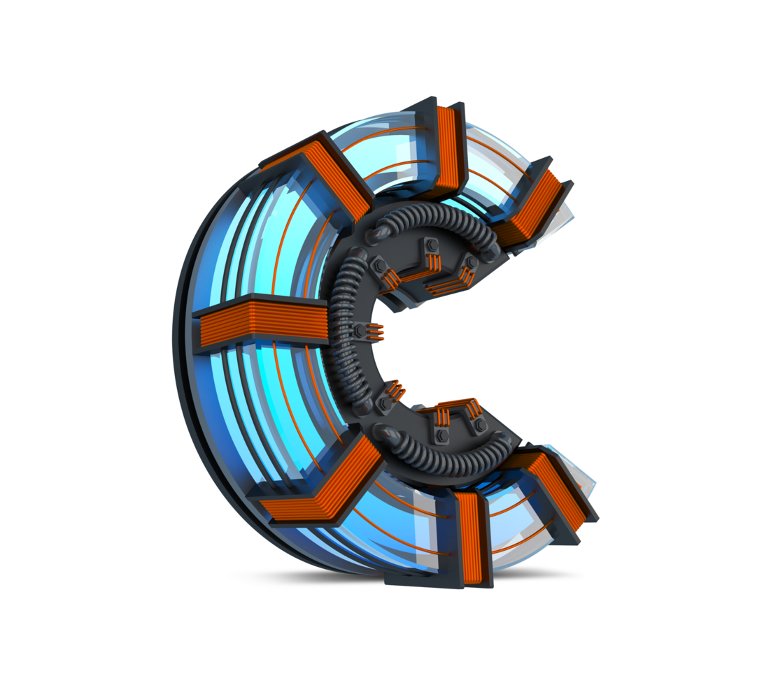 3D Alphabet blue neon light with Copper wire, 3d rendering png