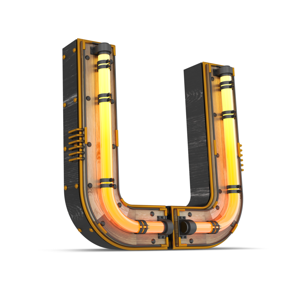 3D wooden alphabet with neon light effect, 3d rendering png