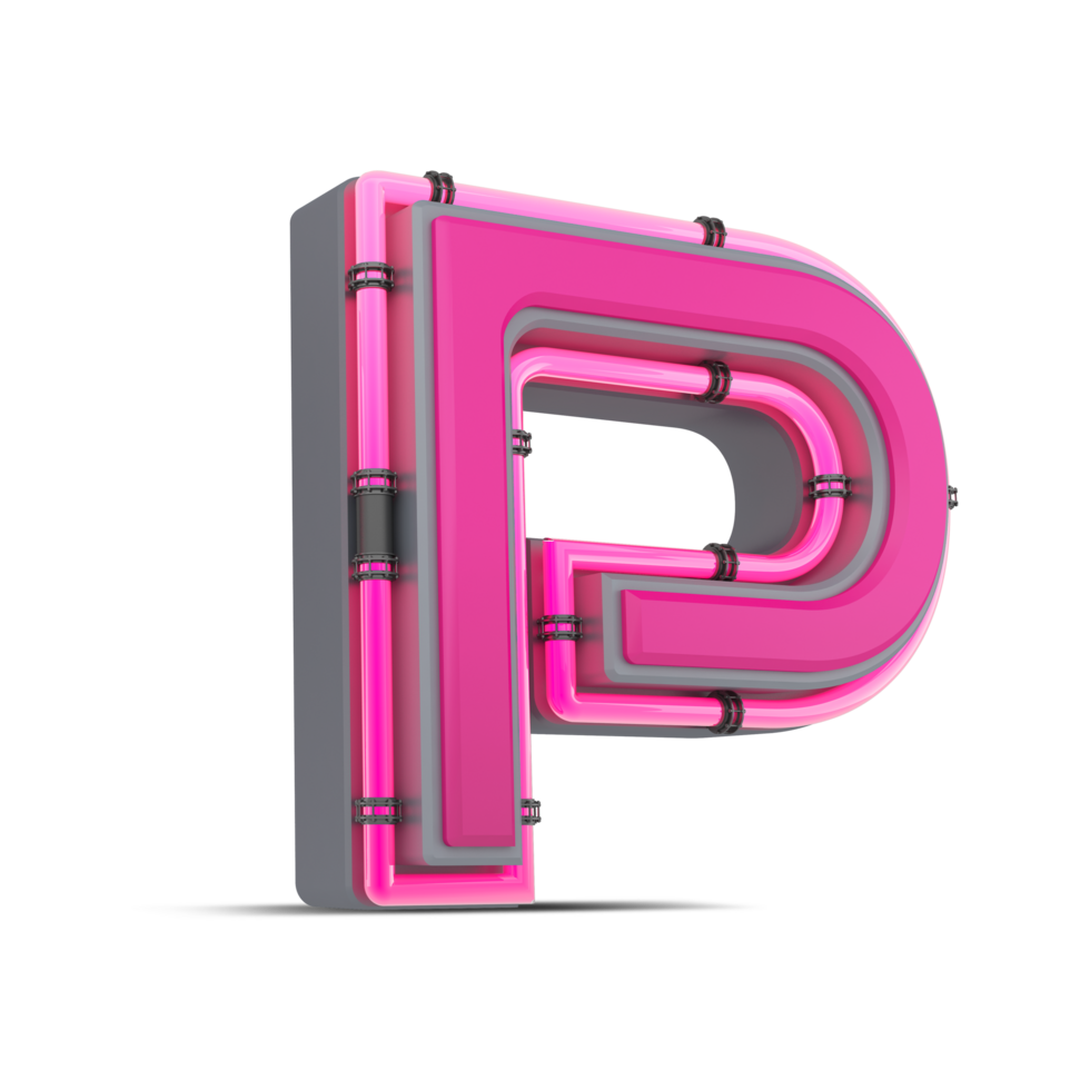 3d Rosa alfabeto com néon luz, 3d Renderização png