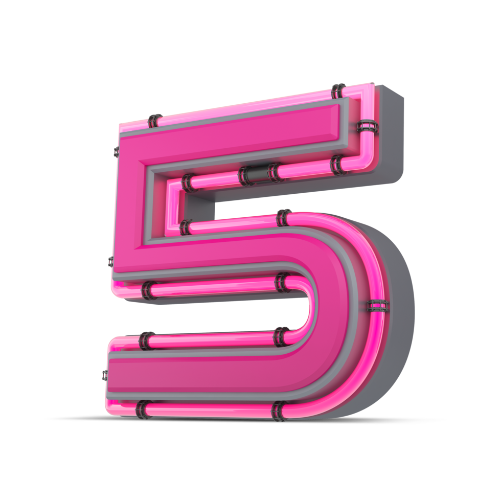 3D pink number with neon light, 3d rendering png