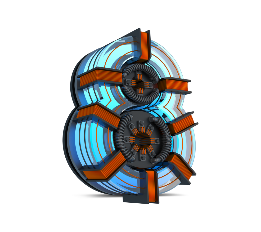 3D Number blue neon light with Copper wire, 3d rendering png