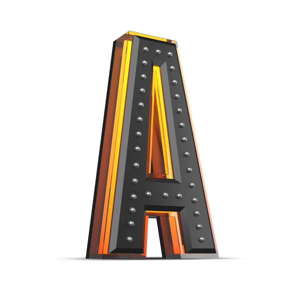 3D alphabet with pin decoration and neon light effect, 3d rendering png