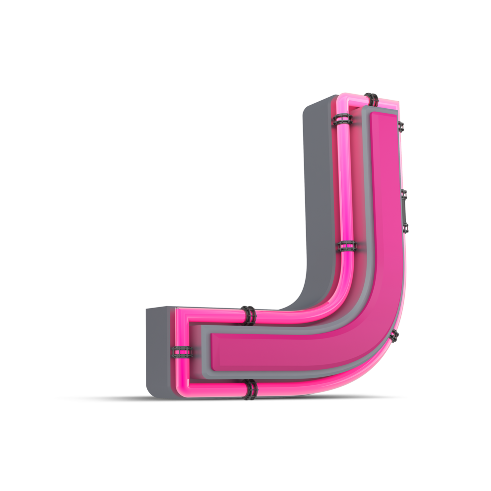 3D pink alphabet with neon light, 3d rendering png