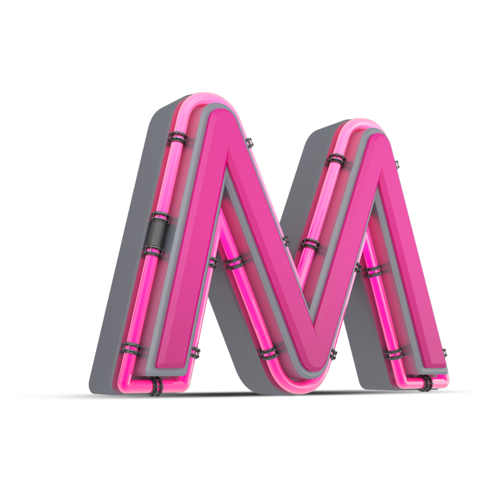 3D pink alphabet with neon light, 3d rendering png