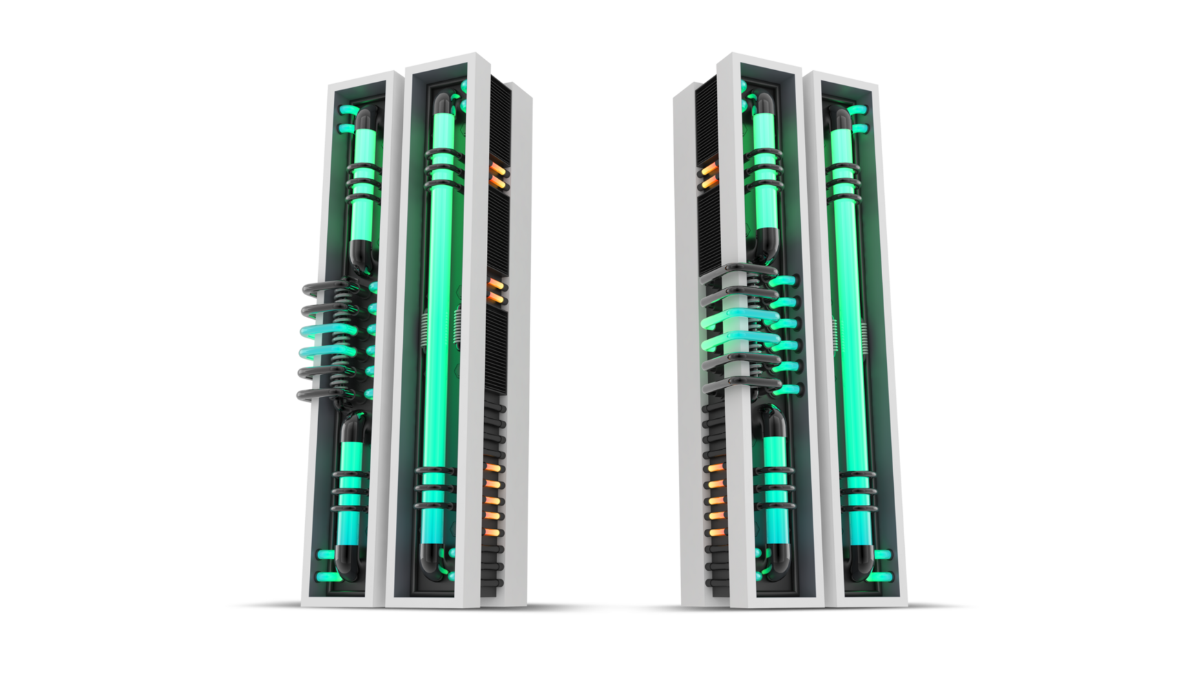 3D Alphabet with green neon light effect, 3d rendering png