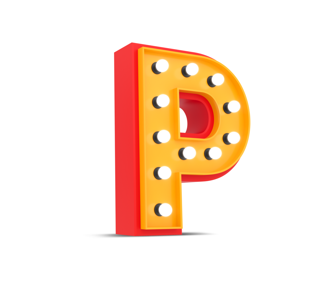 3d alphabet Broadway style with light bulb, 3d rendering png