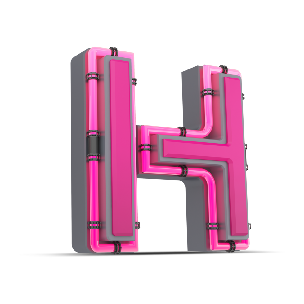 3D pink alphabet with neon light, 3d rendering png