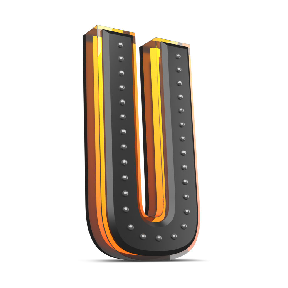 3D alphabet with pin decoration and neon light effect, 3d rendering png