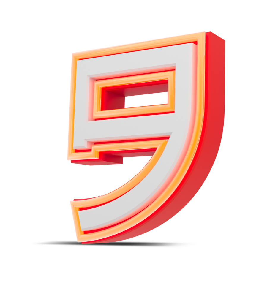 vermelho 3d número Japão estilo com laranja néon luz, 3d Renderização. png