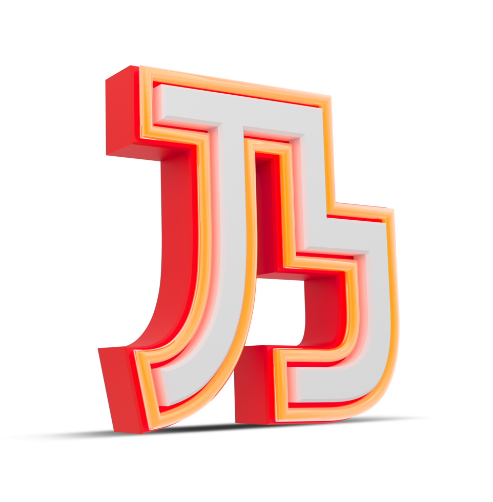 Red 3D alphabet  japan style with orange neon light, 3d rendering. png